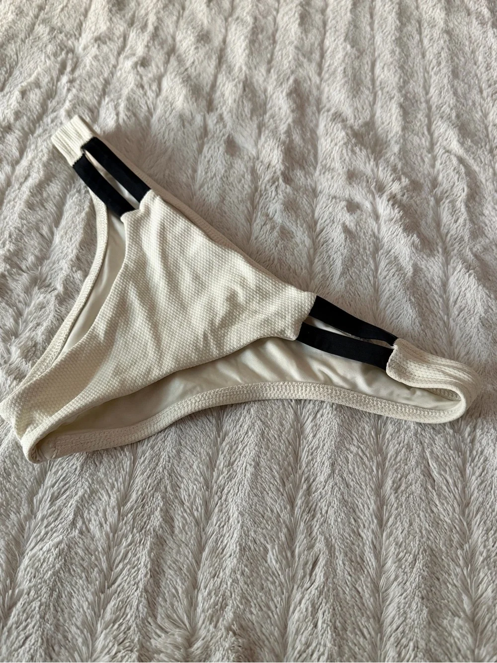 Vitamin A Cream Bikini Bottom with Black Strap Accents
